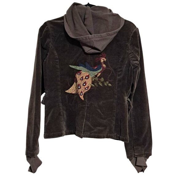 Y2K Wet Seal Velvet Peacock Hooded Blazer Jacket M Vintage 2000s - Picture 2 of 13